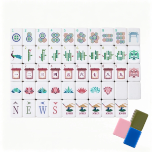 Full 160-piece OMHJGO Warrior Bloom mahjong tiles with lotus, pavilion, and warrior joker designs