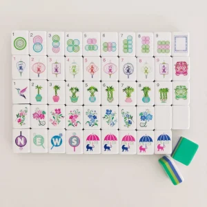 Full flat layout of Emerald Green Bloom Mahjong Tiles with all tile styles neatly arranged.