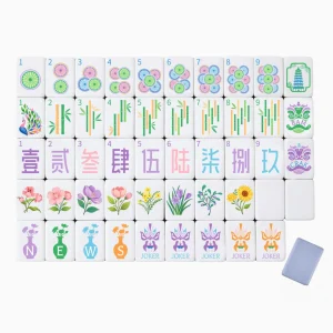 Full suit preview of Floral Pagoda mahjong tiles showing the 4-layer lavender and orange acrylic build.