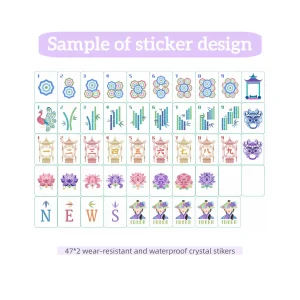 Layout preview of Mahjong Crystal Sticker named Mahjong Tile Replacement Crystal Stickers with varied mahjong themed illustrated patterns for tile renovation